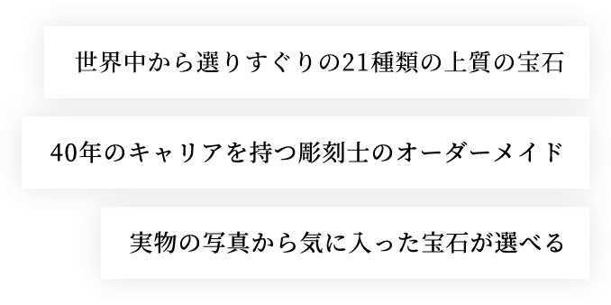 世界中から選りすぐりの27種類の上質の宝石